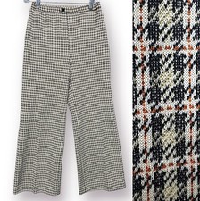 Vintage 70s Jack Winter Womens 8 Plaid High Waist Wide Leg Flare Poly Knit Pants
