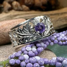 Scottish Thistle Band Ring Scotland Statement Wedding Ladies Ring 925