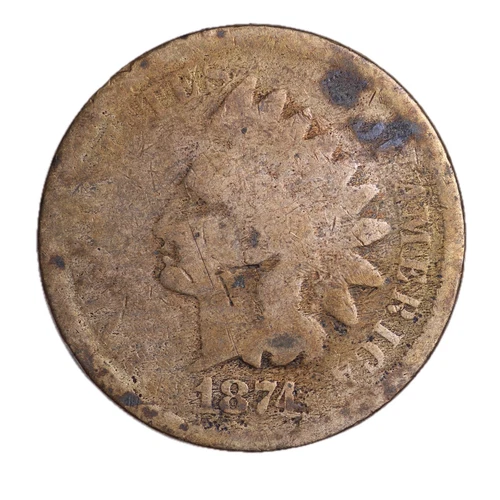 1874 FULL DATE Indian Head Cent Penny CULL / AG / HOLE FILLER