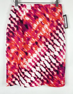Worthington Pencil Skirt Size Pink Purple Tie Dye Back Zip Unlined NWT 