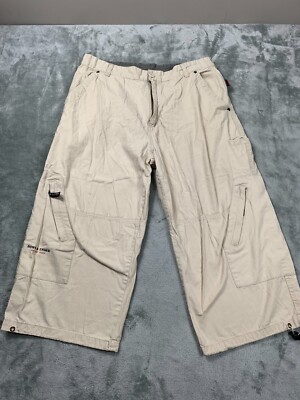 Indentic Chino Short Men 34 Beige Graphic Print Wide-Leg High Rise Slash Pockets
