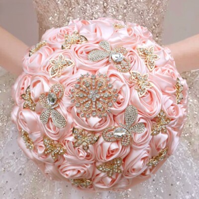 New Luxury Rhinestone Bridal Bouquets Wedding Satin Roses Bride Bouquet Flowers