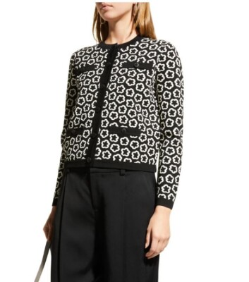 Tory Burch Kendra Floral Jacquard Button-Down Cardigan Black XL NEW w Tags $598