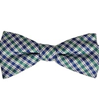 SADDLEBRED Silk Polyester Bow Tie Blue Green Tartan W:2.4" EUC