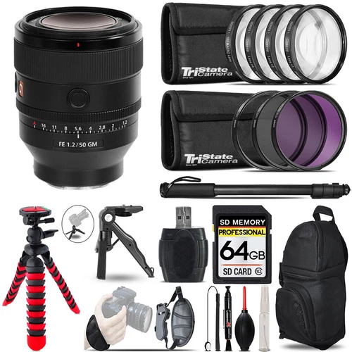 Sony FE 50mm f/1.2 GM Lens (Sony E) +MACRO, UV-CPL-FLD Filter + Monopad -64GB