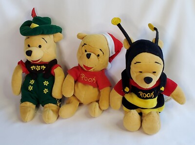 Disney Store Winnie Pooh Bear Bear Mini Bean Bag Octoberfest Bee Santa Lot of 3