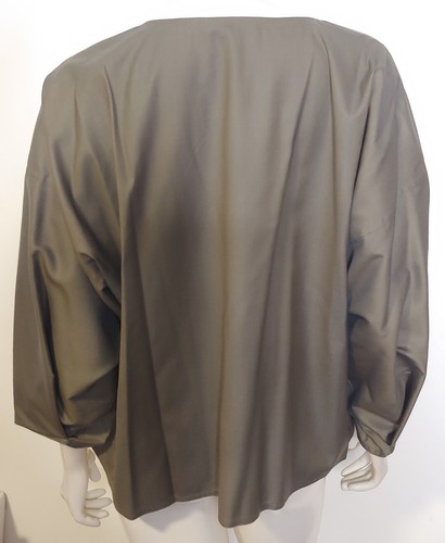 Zoran Olive Green Lightweight Wool Silk Jacket OS S M L Wide Pleated Kimono Slvs - Picture 2 of 8