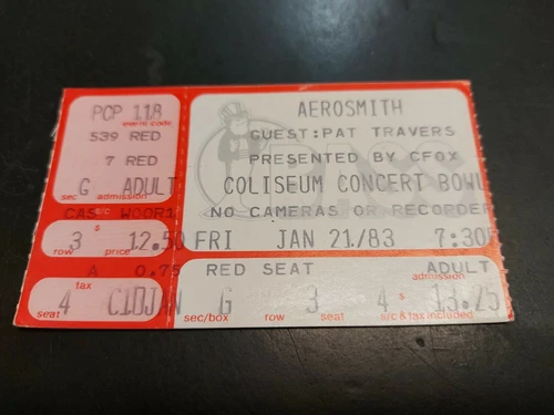 Aerosmith Jan.21 1983 Pacific Coliseum  Vancouver BC Canada Concert Ticket