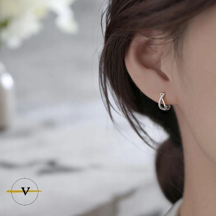 ORECCHINI DONNA A CERCHIO IN ARGENTO 925 RODIATO ZIRCONI BIANCHI RAGAZZA REGALO - Immagine 2 di 4