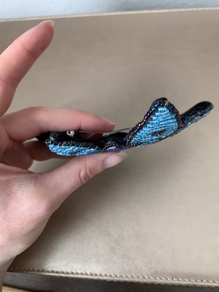 Vintage Large Beaded Butterfly Barrette Blue Teal Handmade  display picture 3