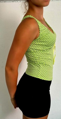 Sexy Miss Women V Neck Girly Dots Top Ruffle Lace Straps Bow XS/S Green - Picture 7 of 8