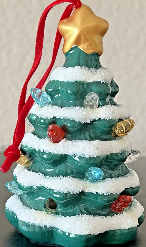 Small Ceramic Christmas Tree Ornament with Lights Doesn't Light White Garland 4"