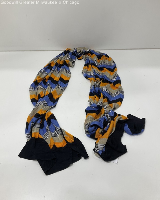 Michael Kors Chevron-Patterned Scarf Bold Zig-Zag Blue Gold Beige Size OS