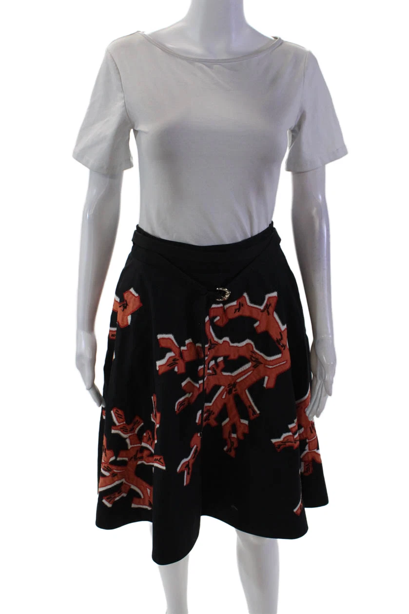 Jupe évasée femme Gucci coton mélangé perles ceinturée longueur genou noir taille 38