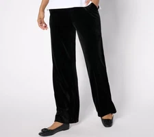 Denim & Co. Women's Pants Sz L Regular Knit Velvet Full Length Black A668787
