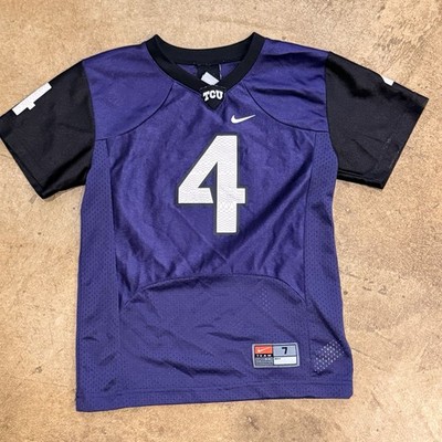 Youth (7) Nike TCU Horned Frogs football jersey # ''4'' with ''frogskin  pattern