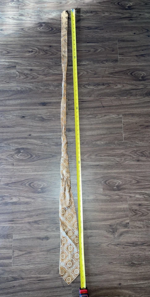 Bachrach Necktie Mens One Size Brown Gold Silk Made in Italy Geometric Medallion - Image 3 of 3