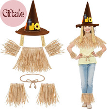 6/8PCS Halloween Scarecrow Costume Set with Hat for Adult and Kids Scarecrow Str