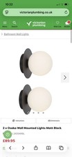2 x Wall Mounted Bathroom  Lights Matt Black