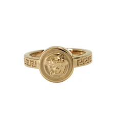 Versace Light Gold Color Metal Embellished Medusa Head Creca Stripe Ring Sz 21