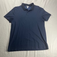 Calvin Klein Polo Shirt Navy Blue Micro Textured Short Sleeve Large