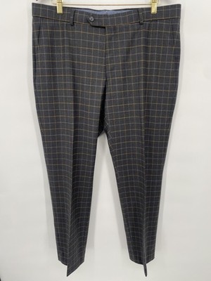 Ballin Dress Pants Mens 38x30 Gray Wool Blend Windowpane Plaid Comfort-EZE