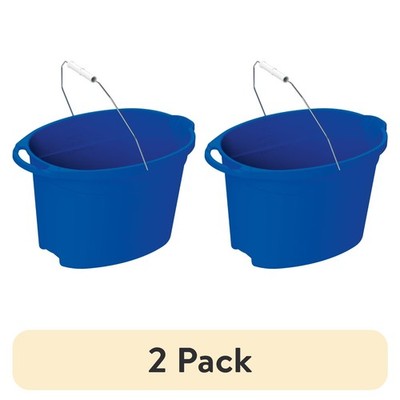 Plastic 12-Quart Oval Bucket, Blue, 2 pack