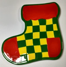Boston Warehouse Trading Corp Checked Stocking Trivet~Red Green & Yellow~Ceramic