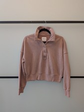 Abercrombie Fitch Soft A F Pink Collared 4-Button Fleece Sweatshirt M