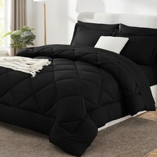CozyLux King Comforter Set with Sheets 7 Pieces Bed in a Bag Black All Season Be