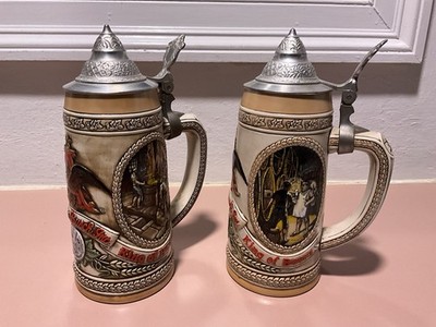 Anheuser Busch Budweiser Steins  ''A''  &  E  Series Vintage Brazil 2 Pc Set