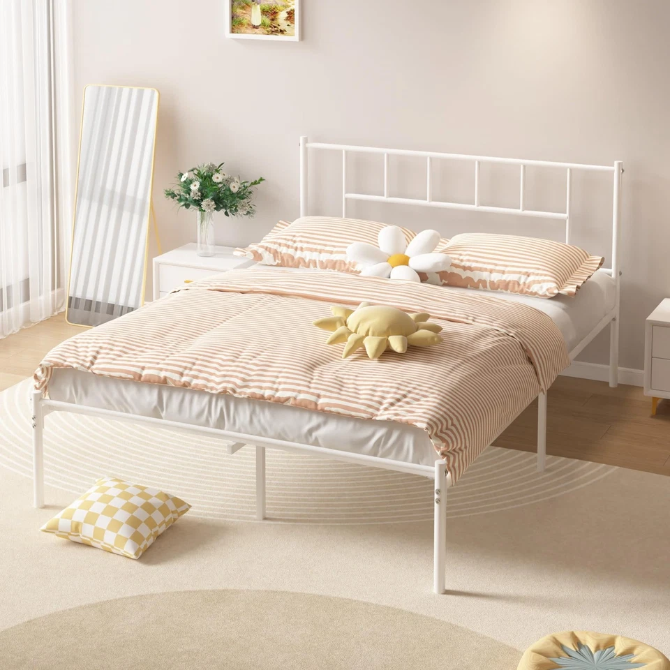 Marco de cama de plataforma de metal completo con cabecero, soporte de listones de acero de alta resistencia,... Foto 3 de 4