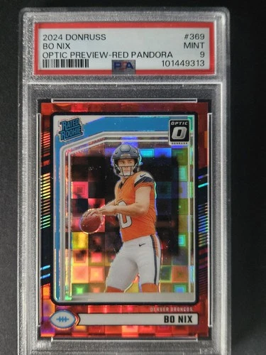 Bo Nix 2024 Panini Donruss #369 Optic Preview Red Pandora Prizm PSA 9