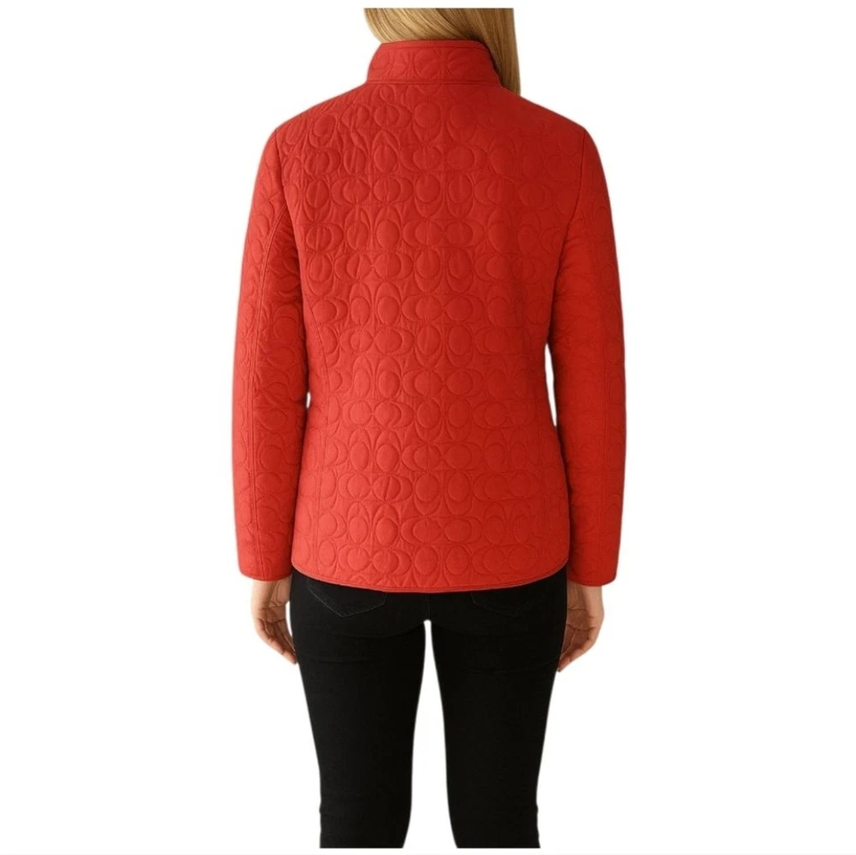 Coach Red Quilted Puffer Jacket Women’s Size Large Gold Buttons Signature “C” - Image 2 of 4