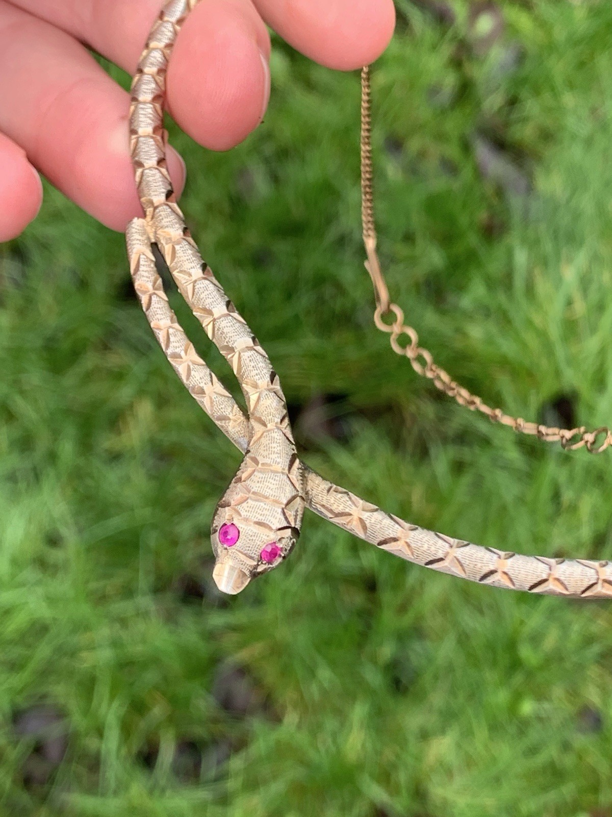 Silver Ruby Eyed Large Vintage Snake Necklace ￼ - image 5