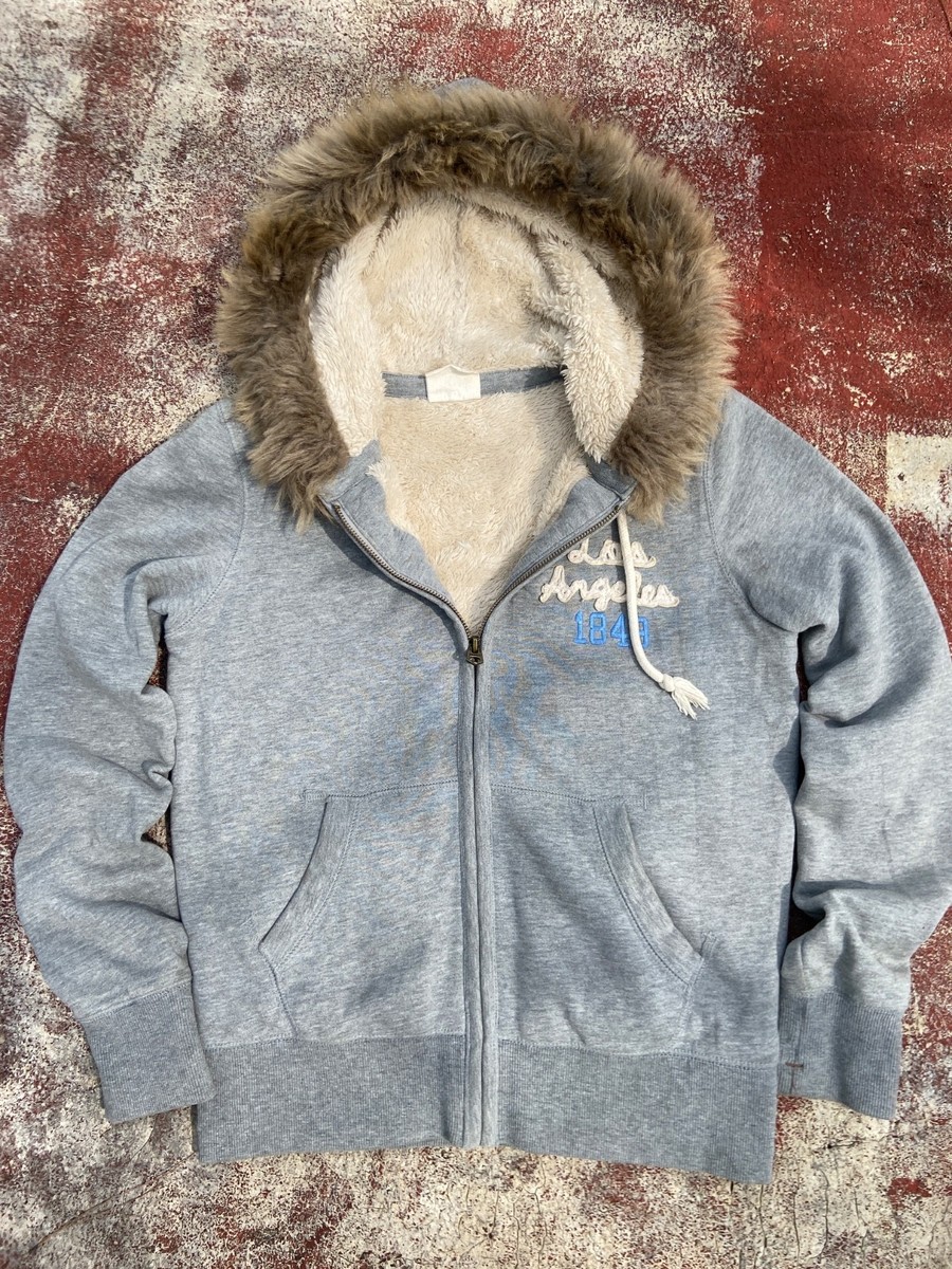 トップス 00s Abercrombie&fitch fur zip hoodie y2k Vintage Y2K Abercrombie Fur Lined Zip Up Hoodie Size Women's XL
