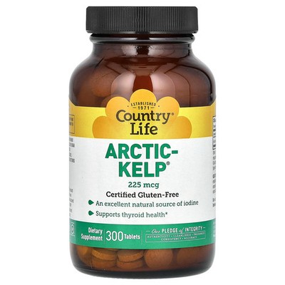 Country Life Arctic-Kelp 225 mcg 300 Tablets Gluten-Free, GMP Quality Assured,
