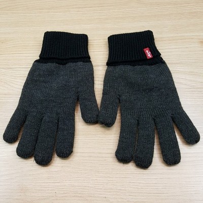 LEVI S Gloves Mens One Size Grey Black Knit Cuffed Cold Weather Acrylic