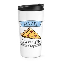 Beware VerrüCkte Pizza Mann Reisetasse Tasse Lustig Essen Peperoni Thermo Scherz