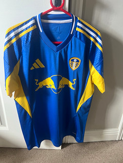 adidas Leeds United Away Shirt Blue Yellow Short Sleeve Adults Size M