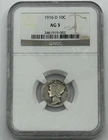 1916-D Mercury Dime,  NGC AG3, Key Date, 10c, Original Silver Collector Coin.