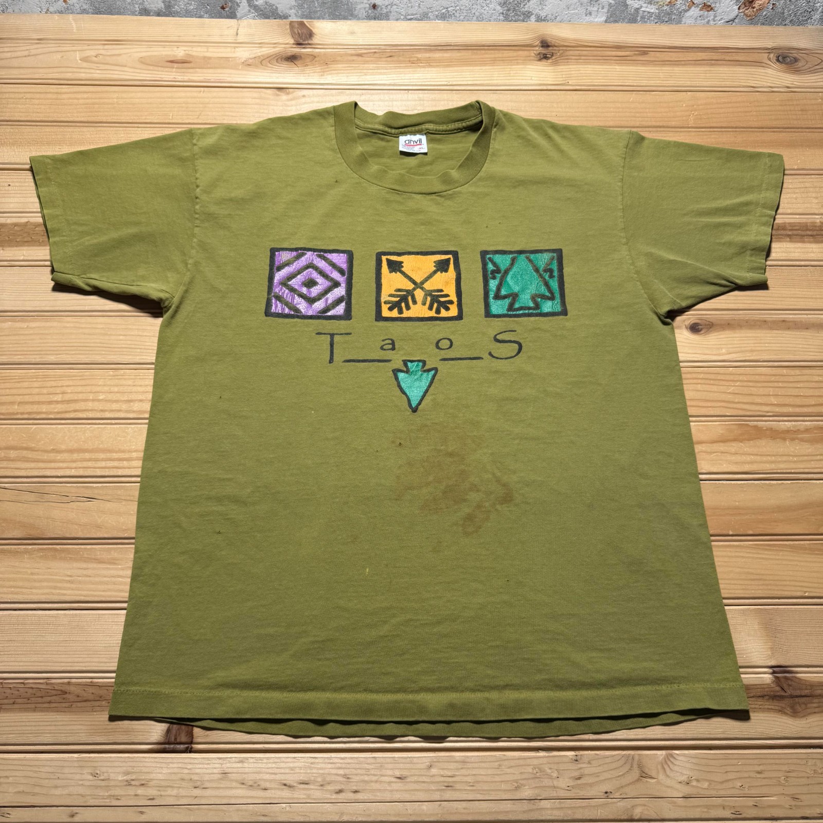 Vintage 90s Taos New Mexico Southwest Native Symbols Graphic T-Shirt USA - XL