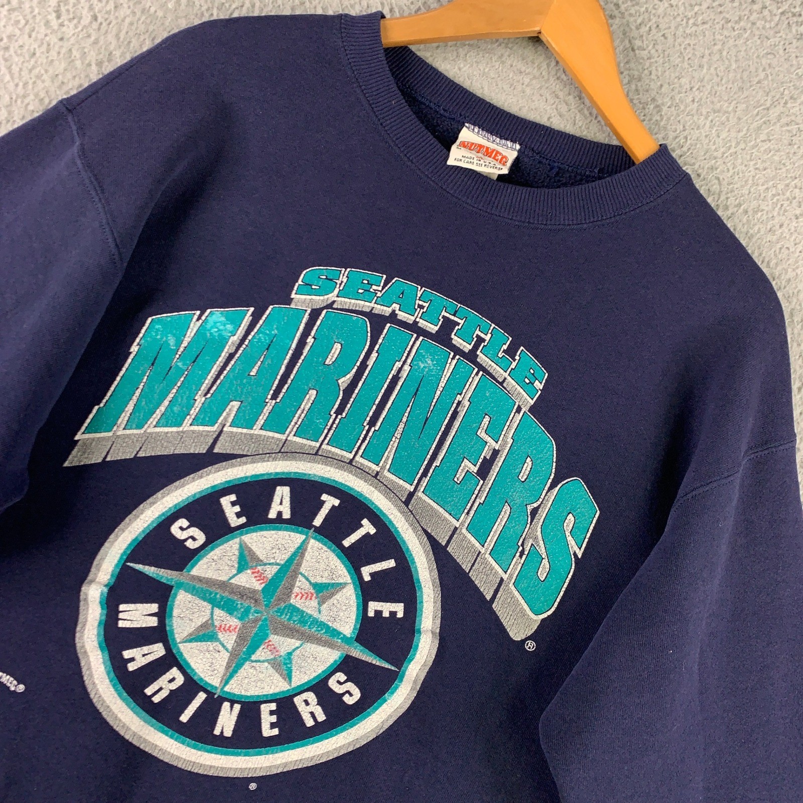 Vintage 90s Nutmeg Seattle Mariners Sweatshirt Adult XL Navy MLB Logo VTG RARE