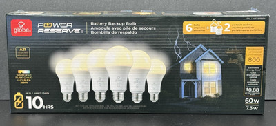 Global Electric LED Battery Backup Light Bulbs   Power Outage EMERGENCY   6 Pack