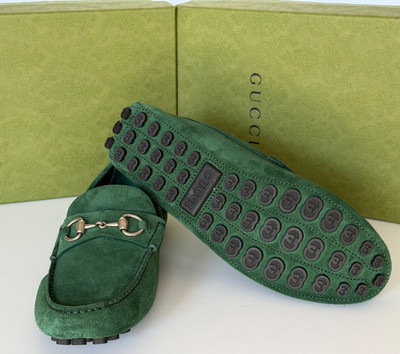 Gucci Mens Suede Horsebit Driver Loafers Shoes Green 8 US (7.5 Gucci) 765859 NIB