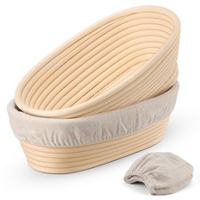 Sourdough Bread Proofing Basket Set of 2, 10 Inch Oval Dough Proofing Bowls,