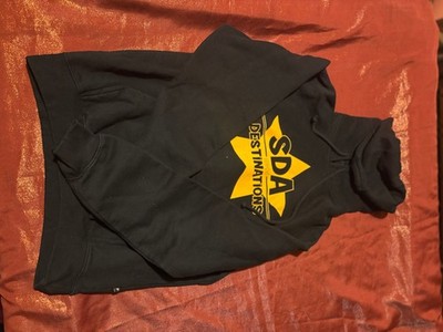 SDA Destinations Hoodie Mens M Black Yellow Star Graphic Pullover Fleece Logo