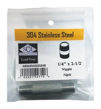 Smith-Cooper 4632100230 Stainless Steel Lead-Free Nipple 1/4 MPT x 2-1/2 L in.