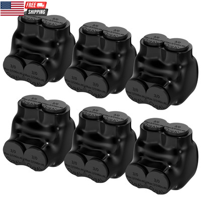 6-Pack 2 Port Insulated Multi Tap Connector 3/0-6 AWG Black Electrical Cable Con