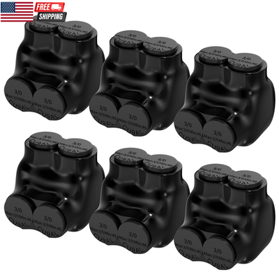 #ad 6 Pack 2 Port Insulated Multi Tap Connector 3 0 6 AWG Black Electrical Cable Con $77.23